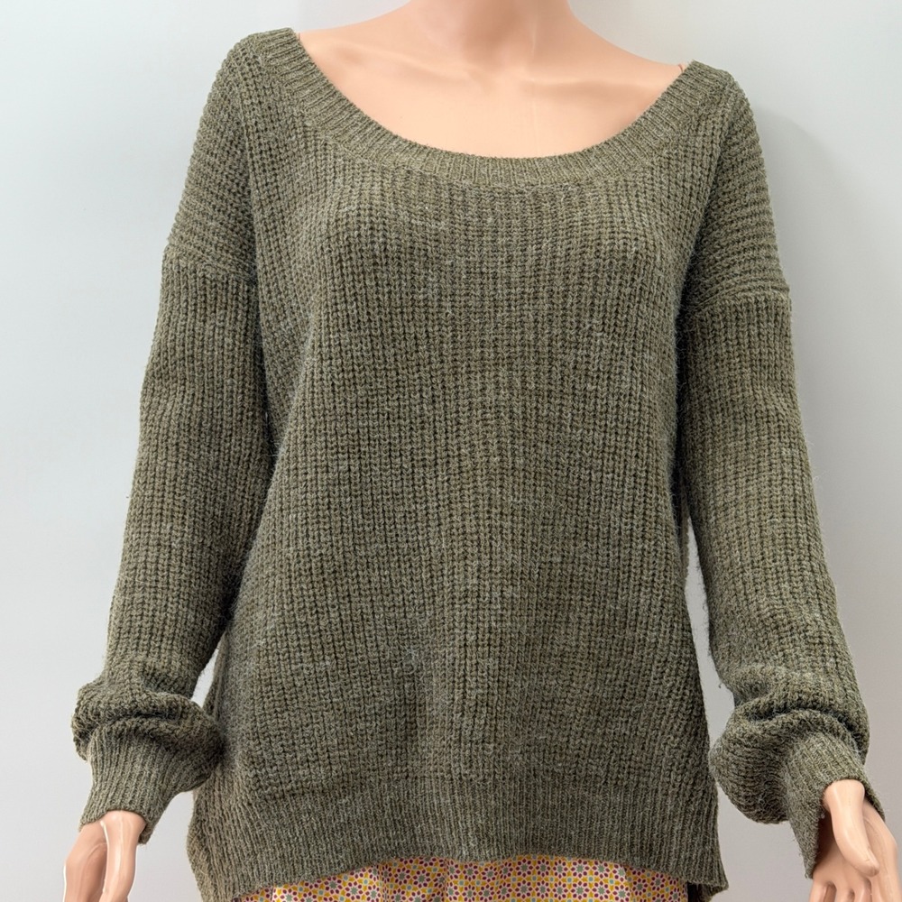 Miracle M/L Olive Green Open Back Twist Knit Sweater Boho Gorpcore Earthy